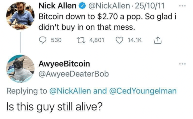 Bitcoin Price Up 1.6 Million Percent Since Infamous Nick Allen ‘Mess Tweet’ bitcoin-price-up-1.6-million-percent-since-infamous-nick-allen-‘mess-tweet’
